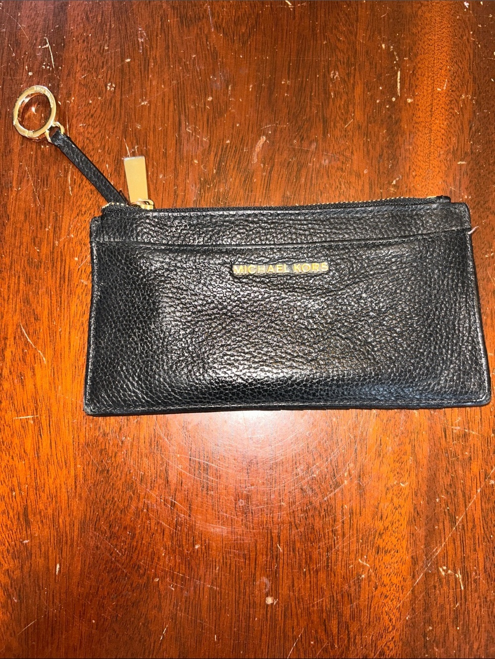 Michael Kors Black Pebbled Leather Wristlet with Gold Accents VGUC